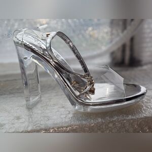Clear High Heel Sandal with Silver Accents